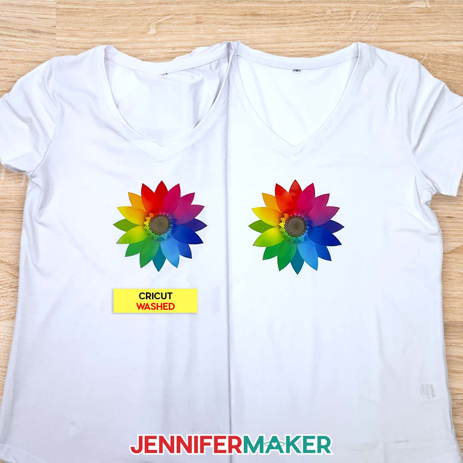 Here are the unwashed and washed Cricut shirts, to see how they compare