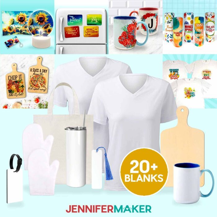 A collection of the Best Sublimation Blanks featured in JenniferMaker's blog post