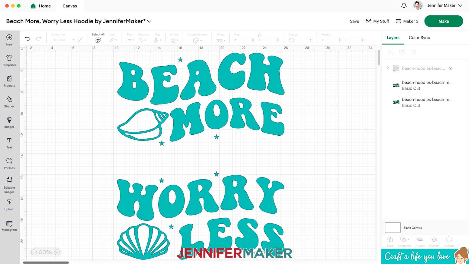 Separate the top and bottom sections of the Beach More big HTV design.