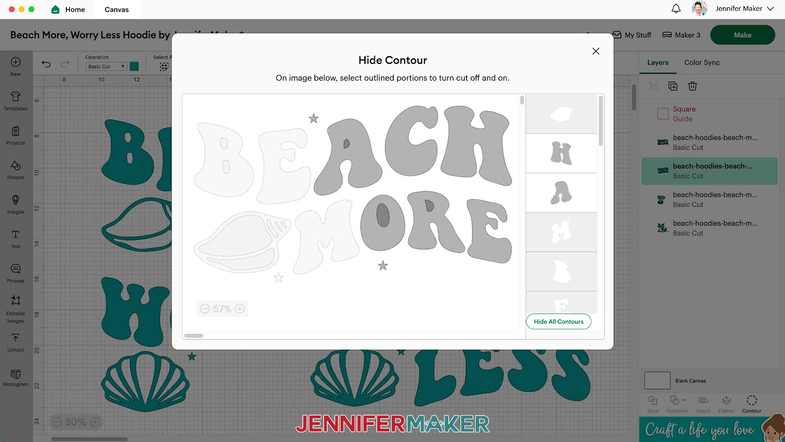 Use the Hide Contour menu to hide duplicate pieces of the design.