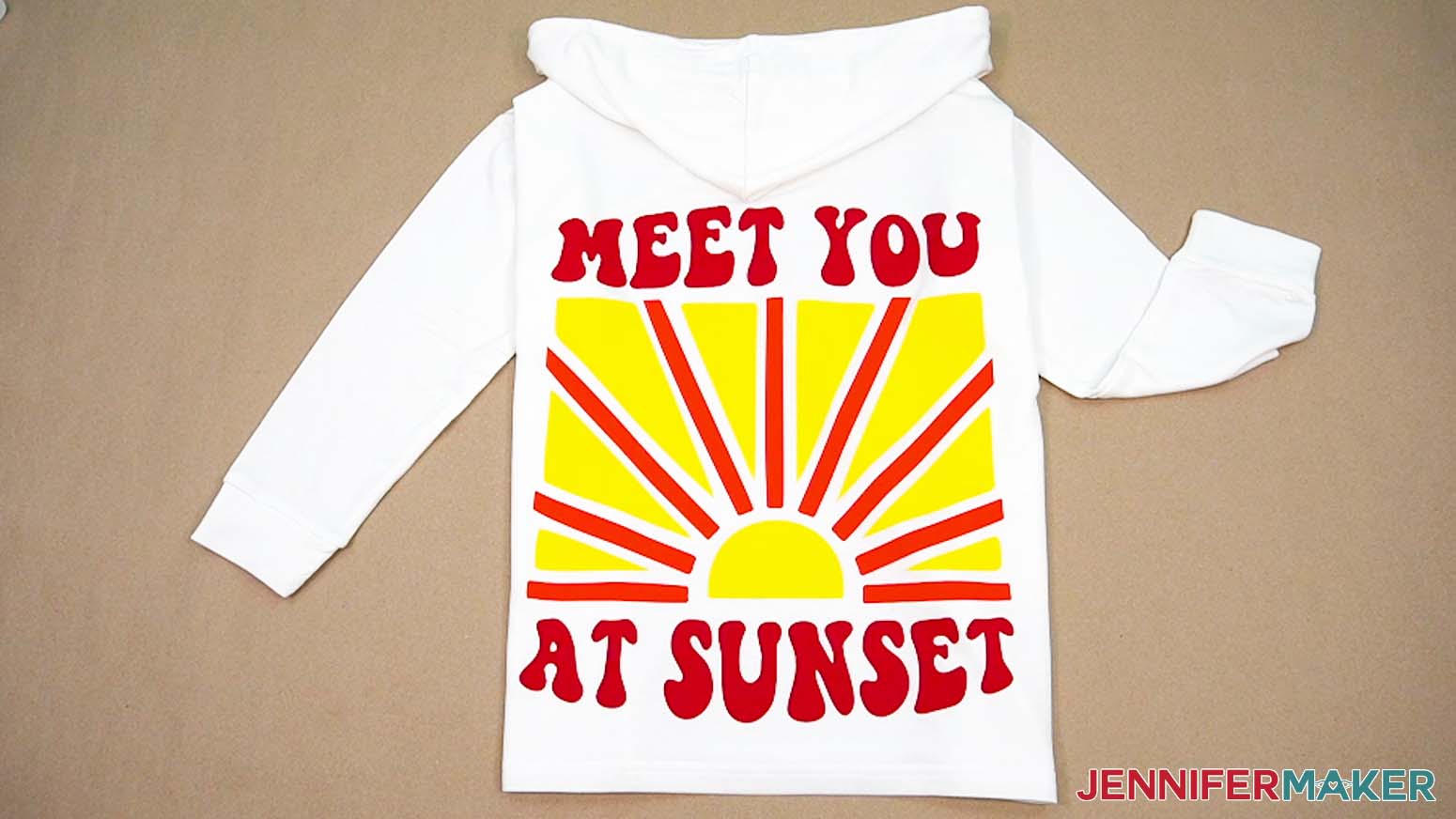 The completely pressed Meet You design is placed on the oversized hoodie.