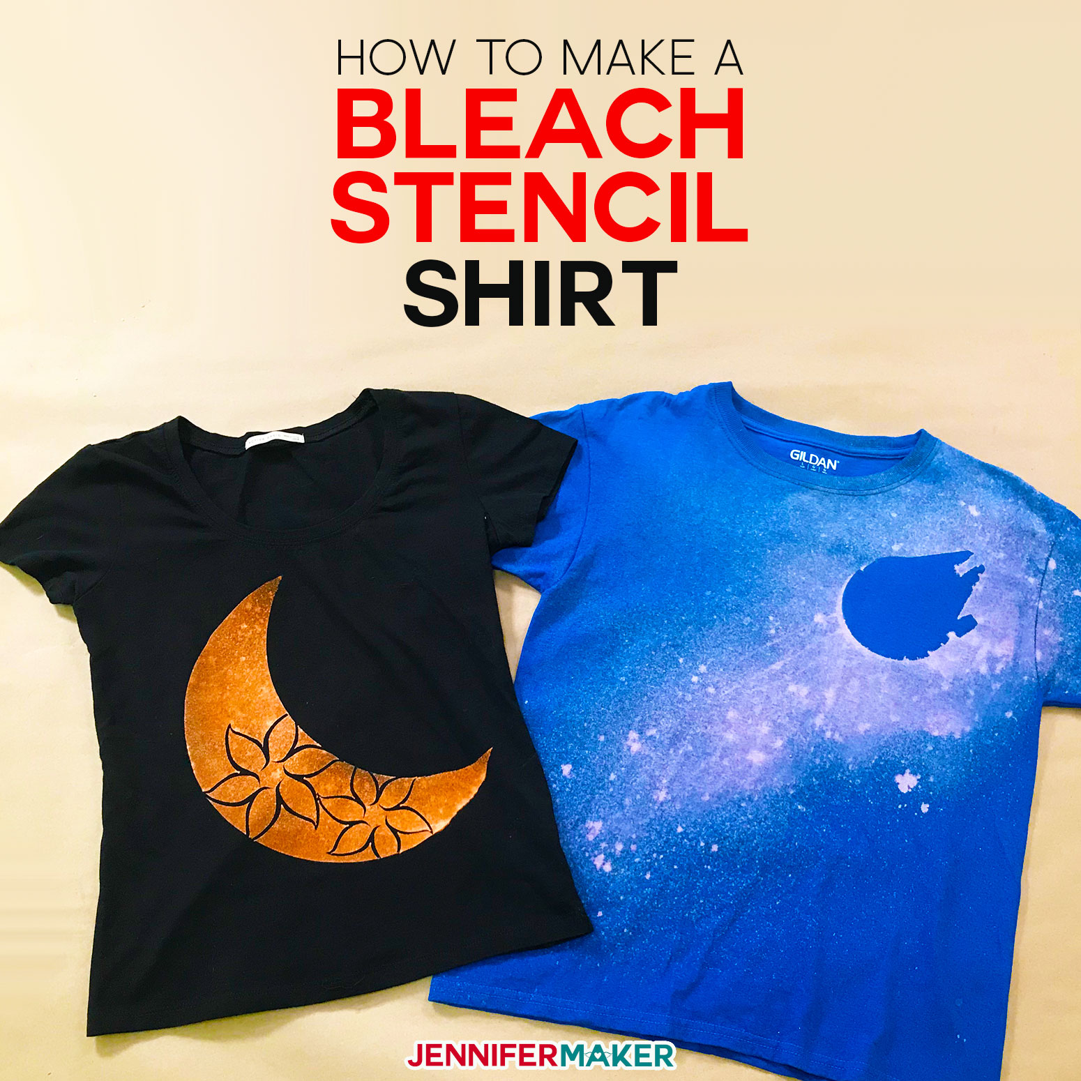 DIY Bleach Stencil Shirt Made on a Cricut with Freezer Paper and Vinyl | Bleached Spray T-Shirt #cricut #tshirt #stencil