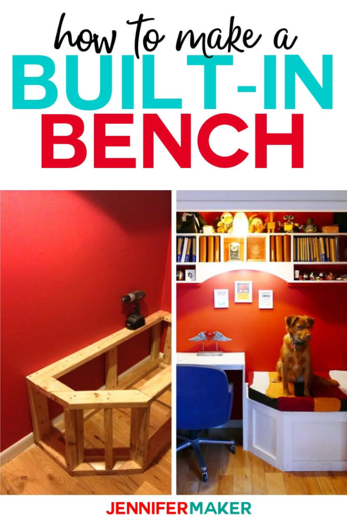 Learn how to make a built-in bench with hidden storage. This project is perfect for transforming a closet into a reading nook! Click to see the the tutorial.  #diy #tutorial #craftroom