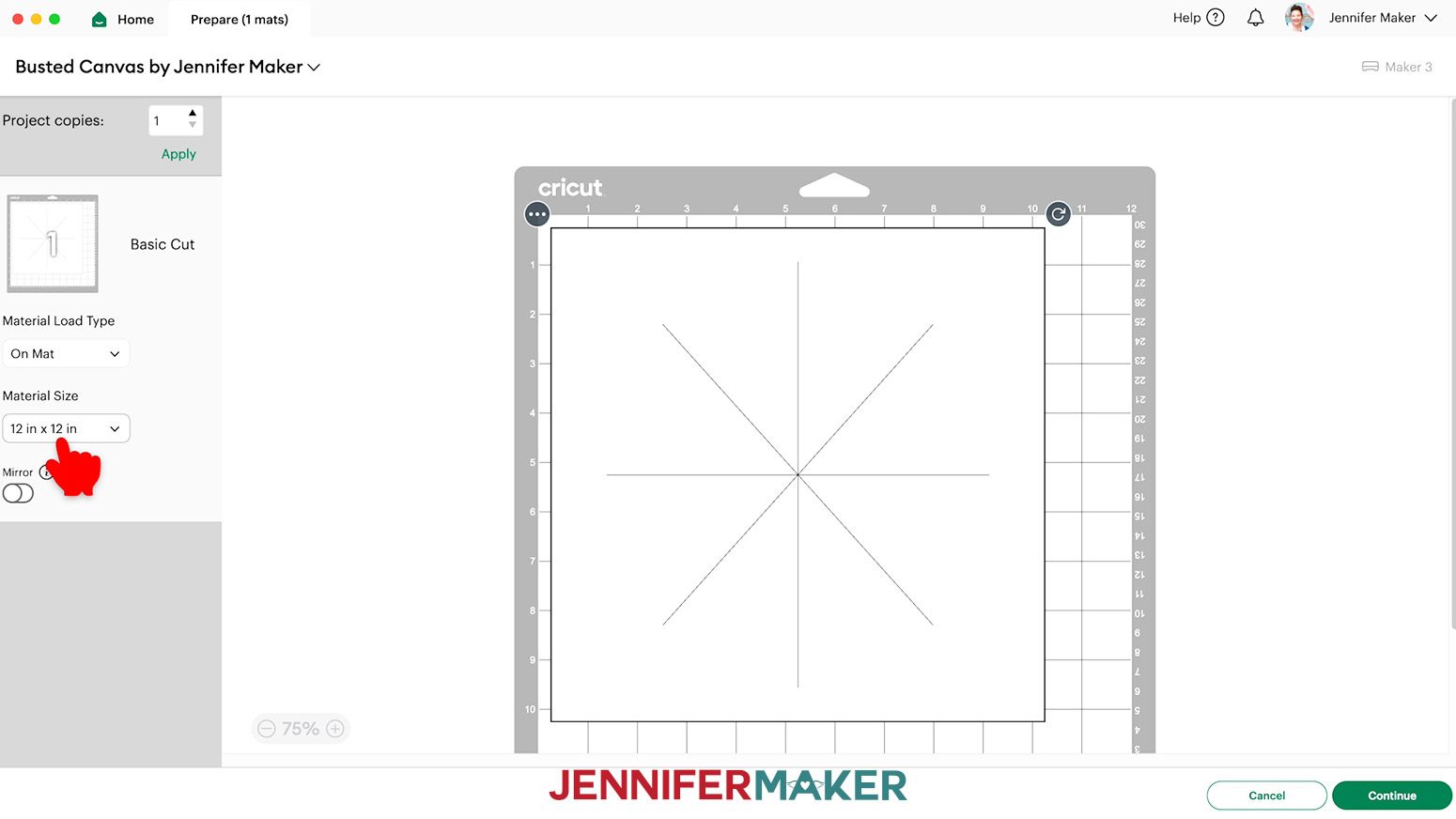 Make sure the Material Size setting is correct and it is On Mat when cutting the busted canvas cover sheet.