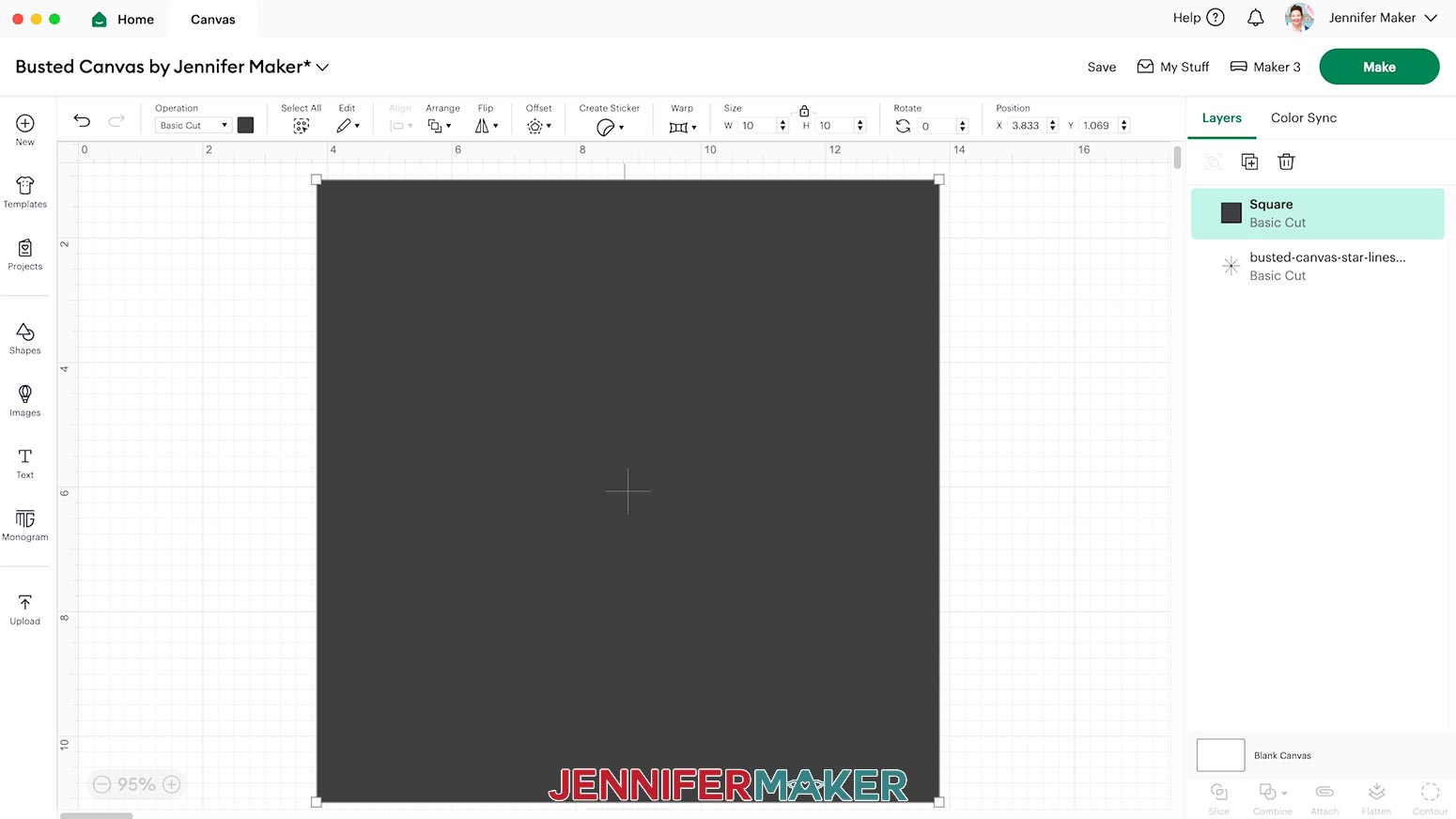 Make a square shape to match the size of the wooden frame for the busted canvas.