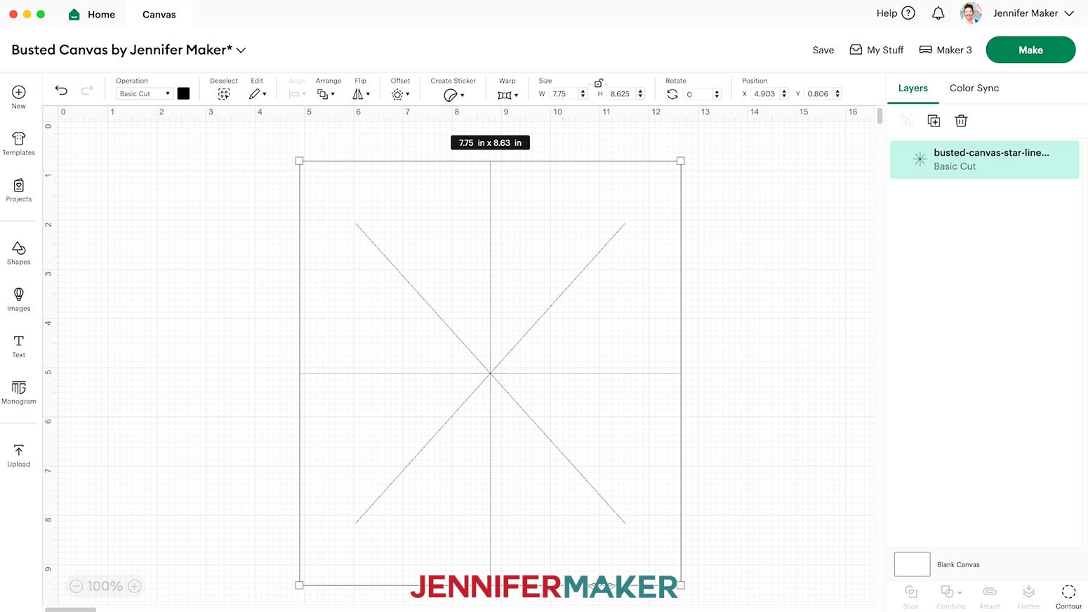 The busted canvas center lines are connected an ready to cut when loaded into Design Space.