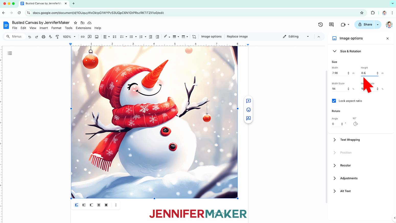 Adjust the height of the inside image to match the measurements inside the busted canvas.