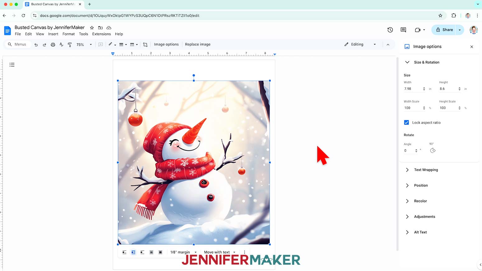 Change the size of the image to the measured inside size of the busted canvas.