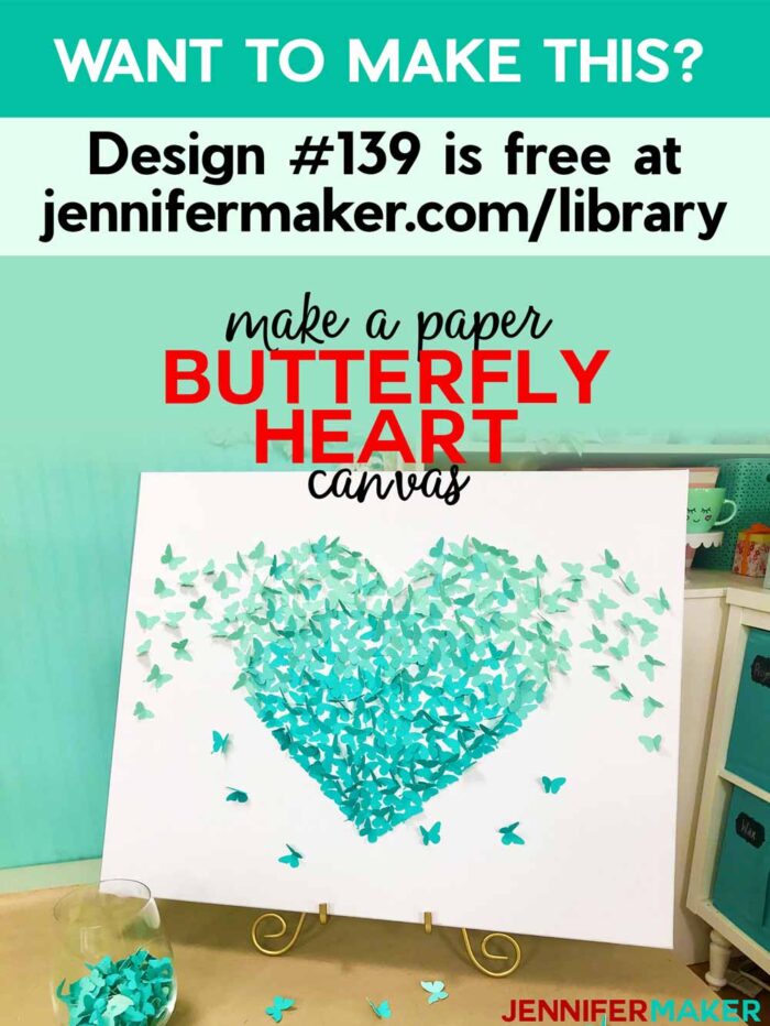 Get the free paper butterfly heart tutorial, pattern and SVG in the free JenniferMaker Library