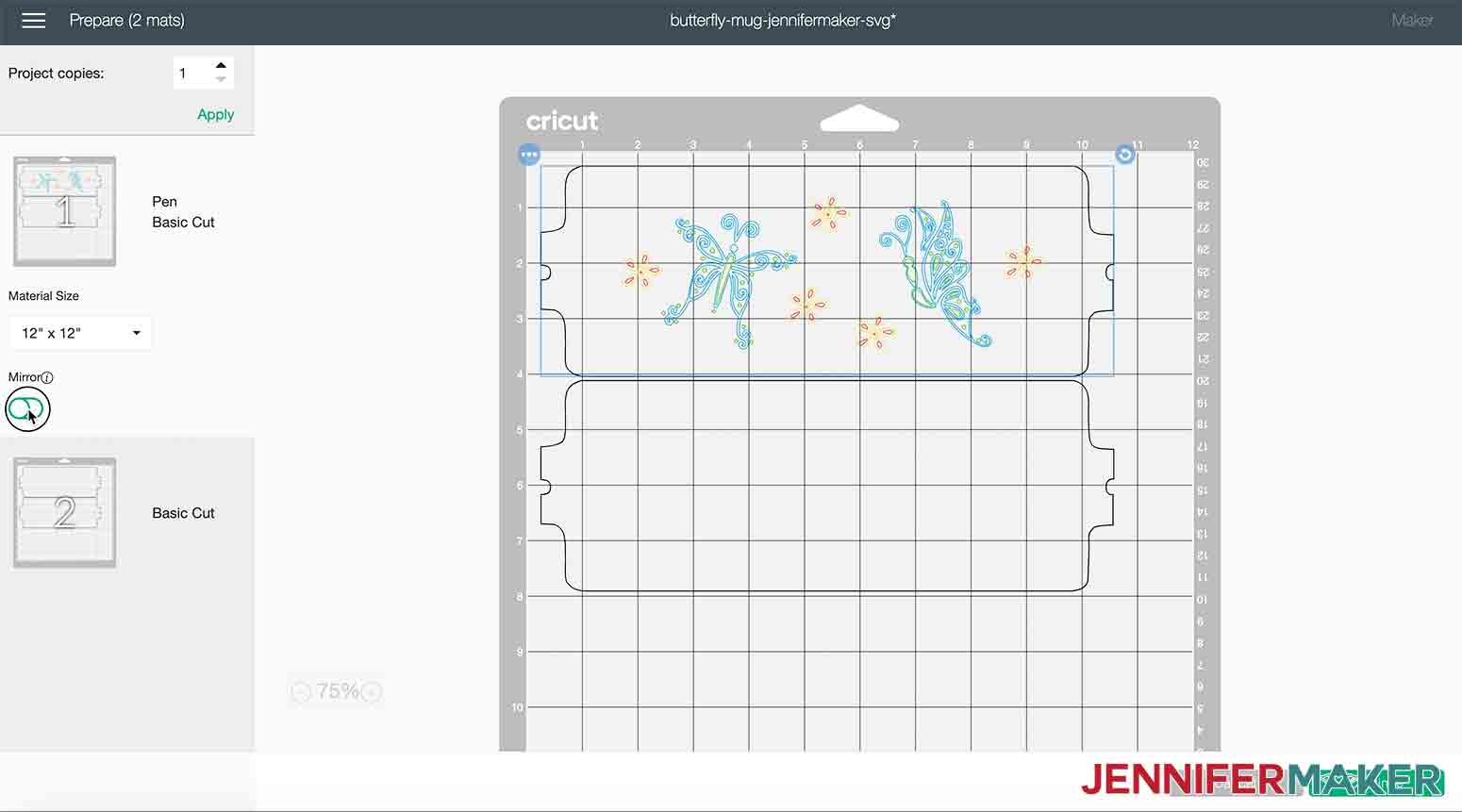 arrow pointing to toggle button in design space to mirror design