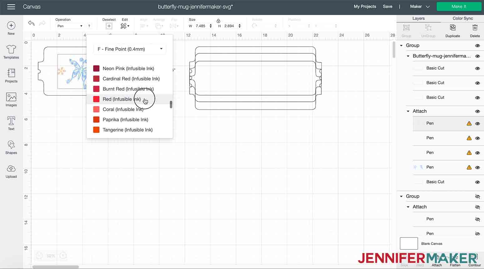 shows how to choose pen color in design space