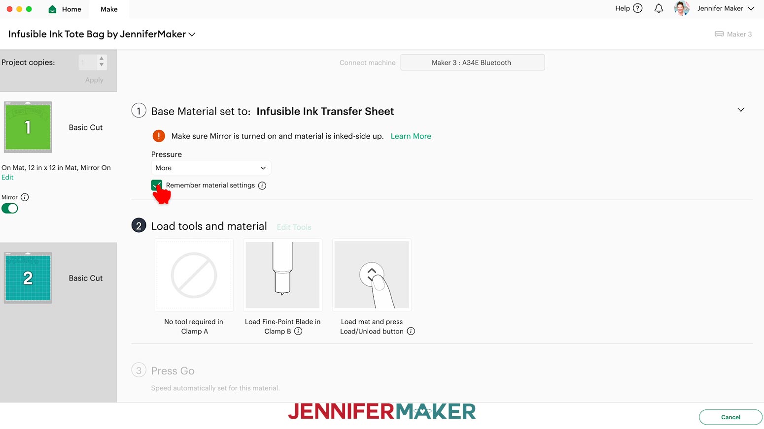 Select the Infusible Ink Transfer Sheet material setting with more pressue.