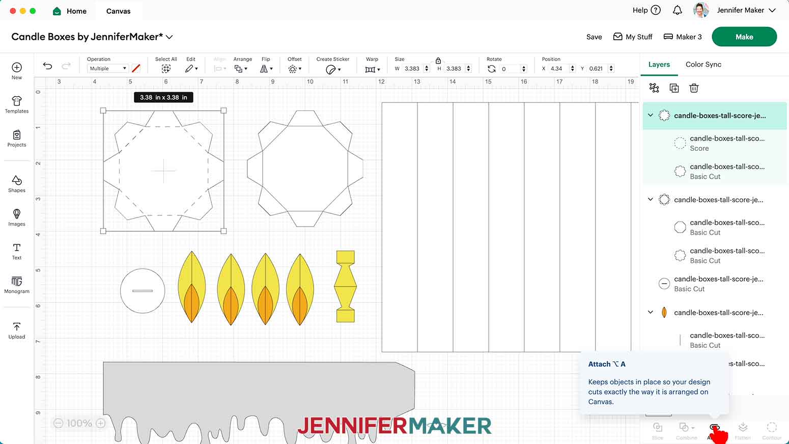 Click “Attach” to attach the score line to its corresponding cut layer.