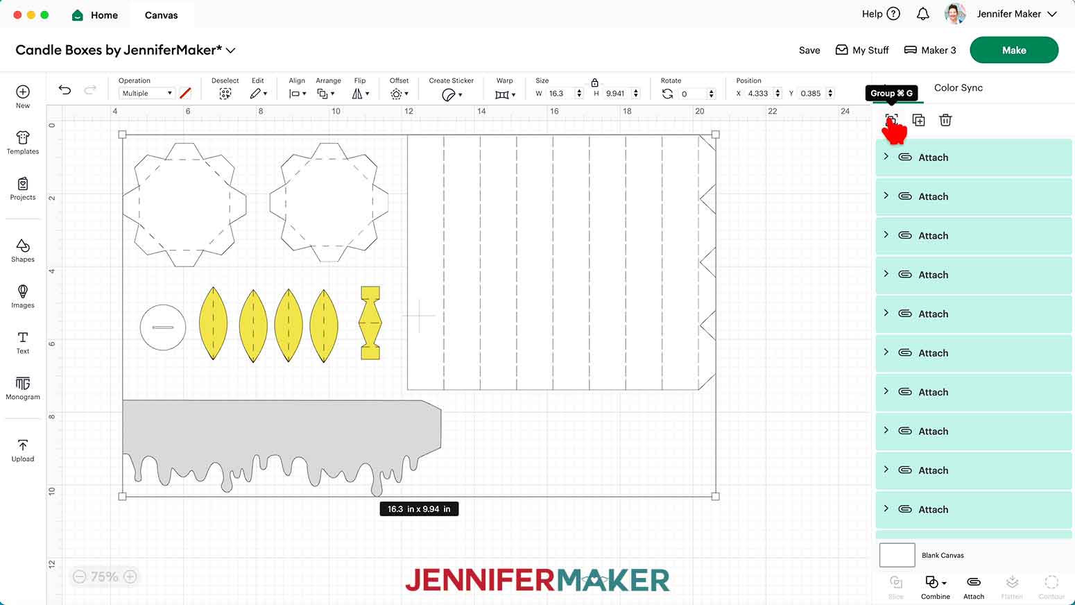 Click “Select All” and then “Group” to group the entire design .