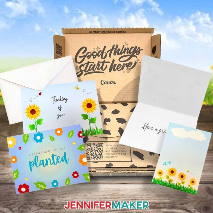 Greetings cards with flowers and sentimental messages created in Canva