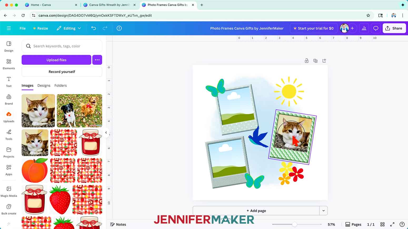 Click and drag the photos into the frame template.