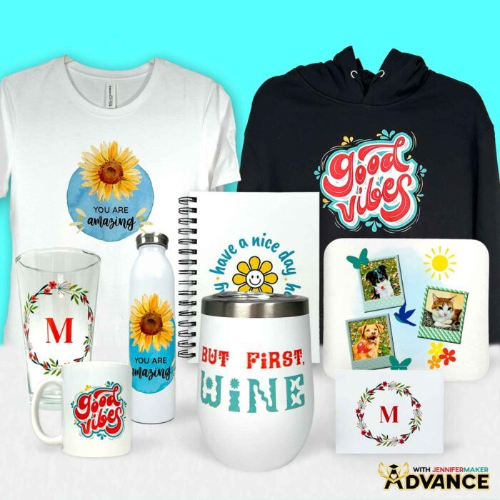 A collection of Canva Gifts you can make, like a notebook, wine tumbler, mug, mousepad, and more, with fun designs