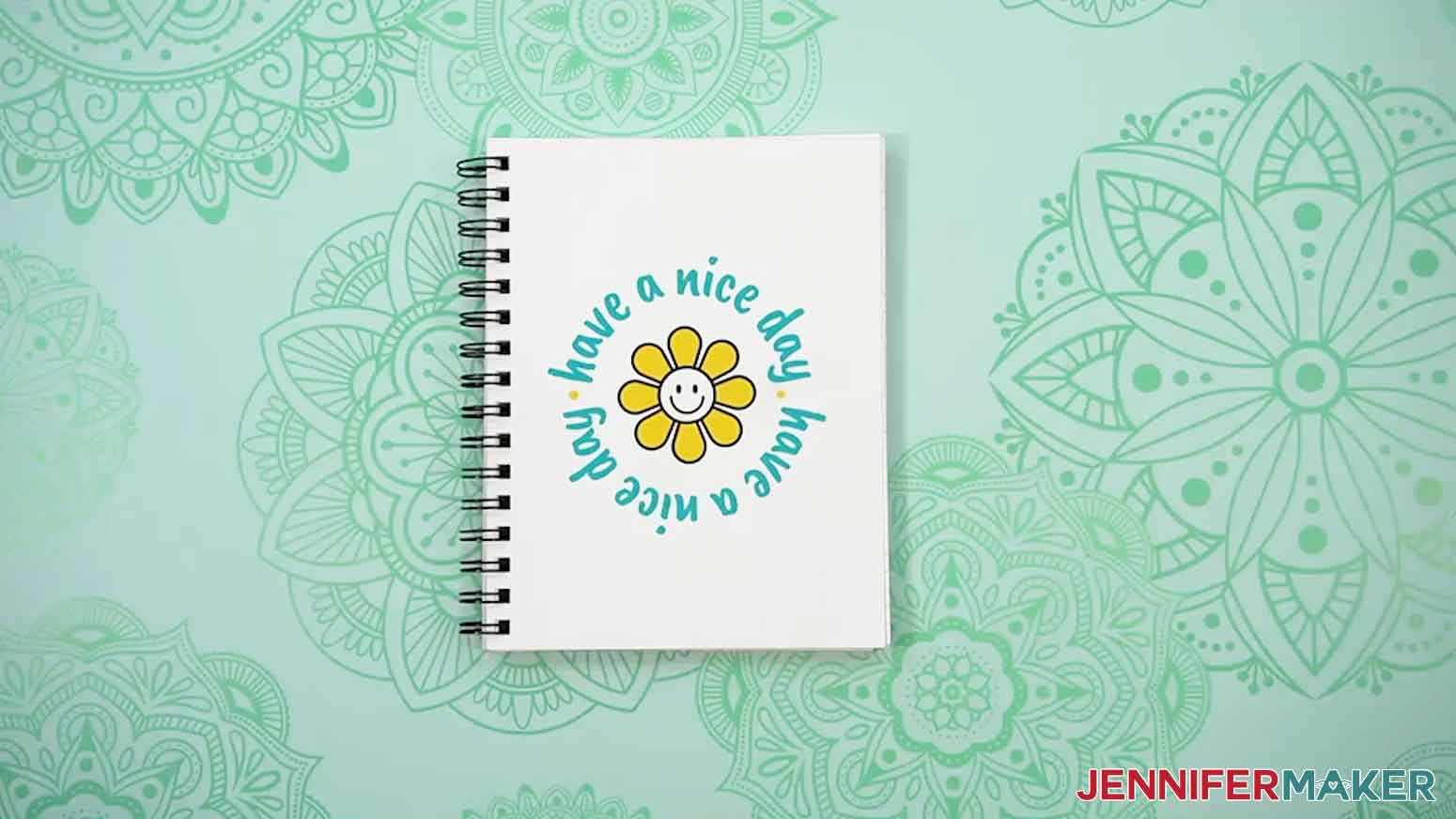 Canva notebook displayed with the "have a nice day" smiley design.