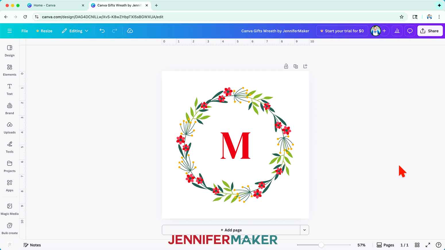 The monogram wreath design is ready to make into a gift item.