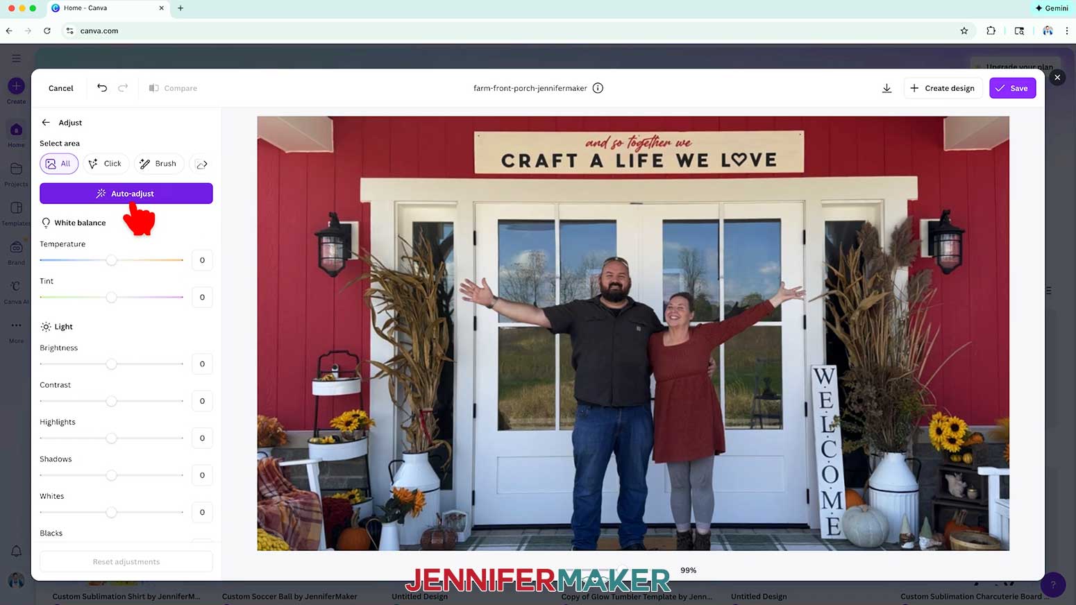 The cropped and rotated photo is shown and the cursor hovers over the Auto Adjust button.