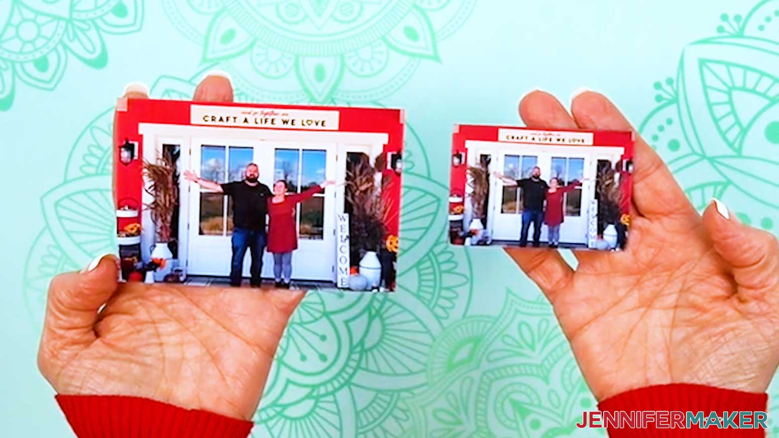 The finished magnets are held up and shown to the camera.