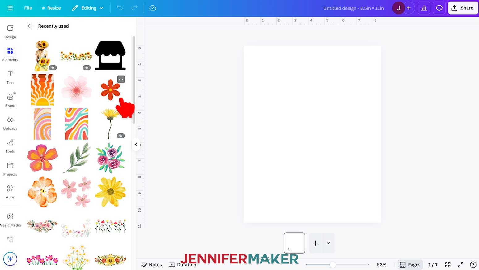 Click an element to add it to the canvas in Canva.