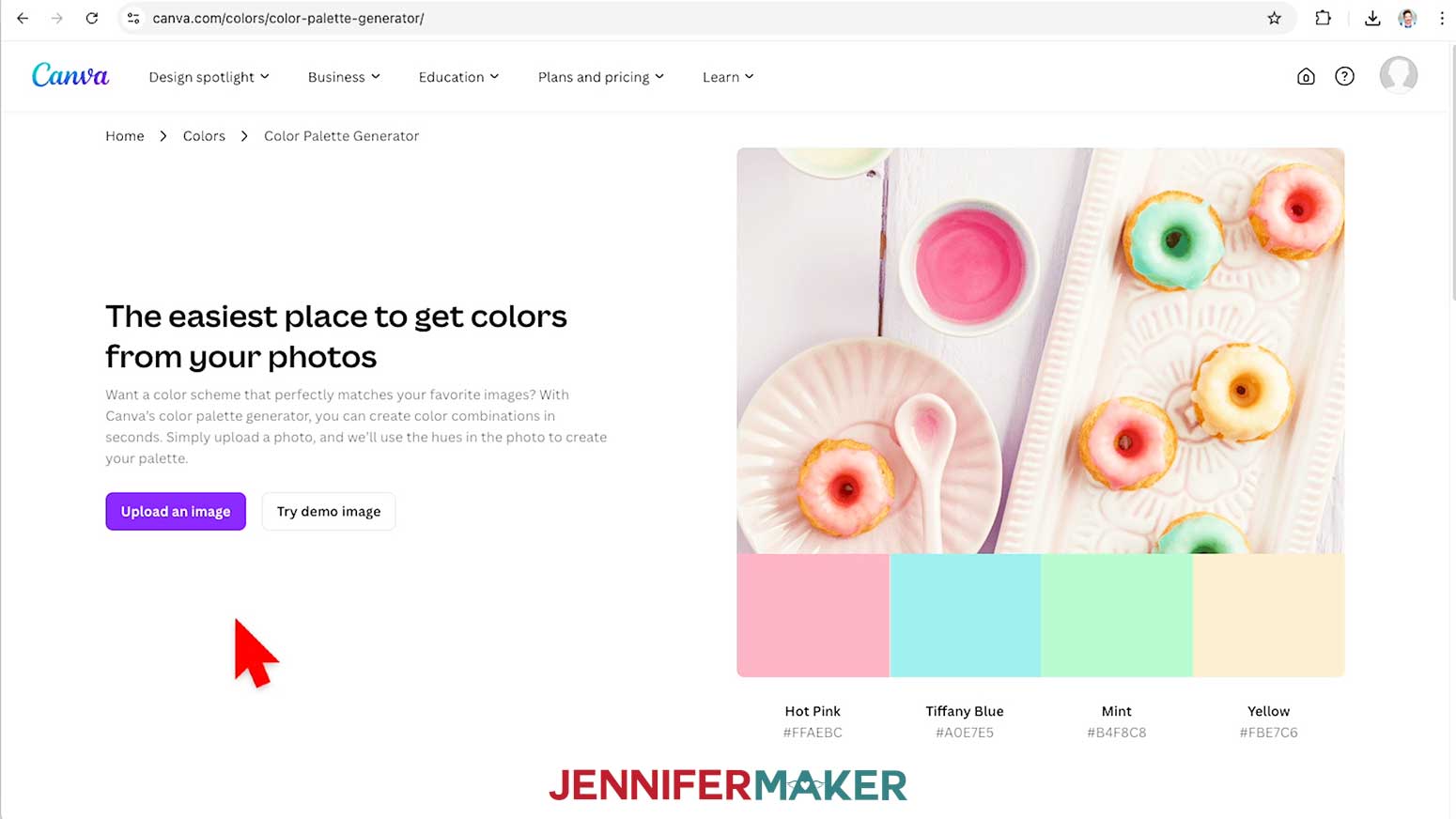 Canva's Color Palette Generator webpage.