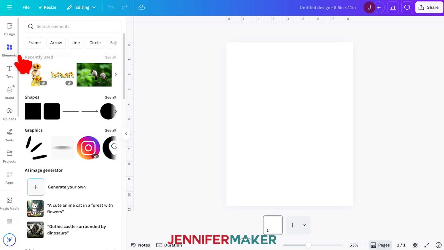 The Elements panel in Canva.