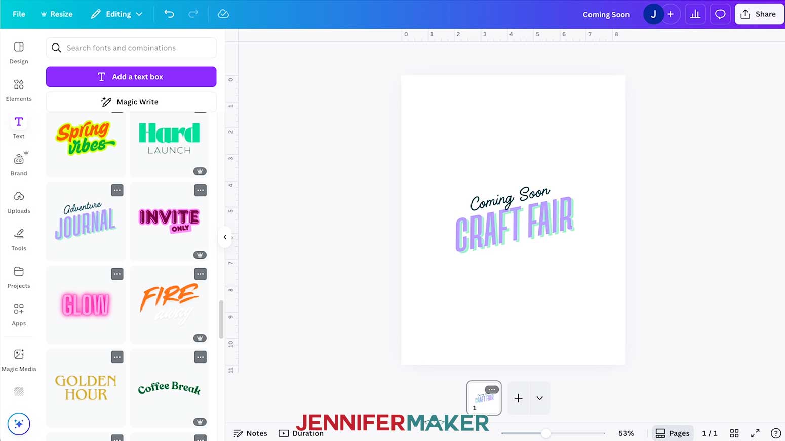 A Font Combination option on the Canva canvas.