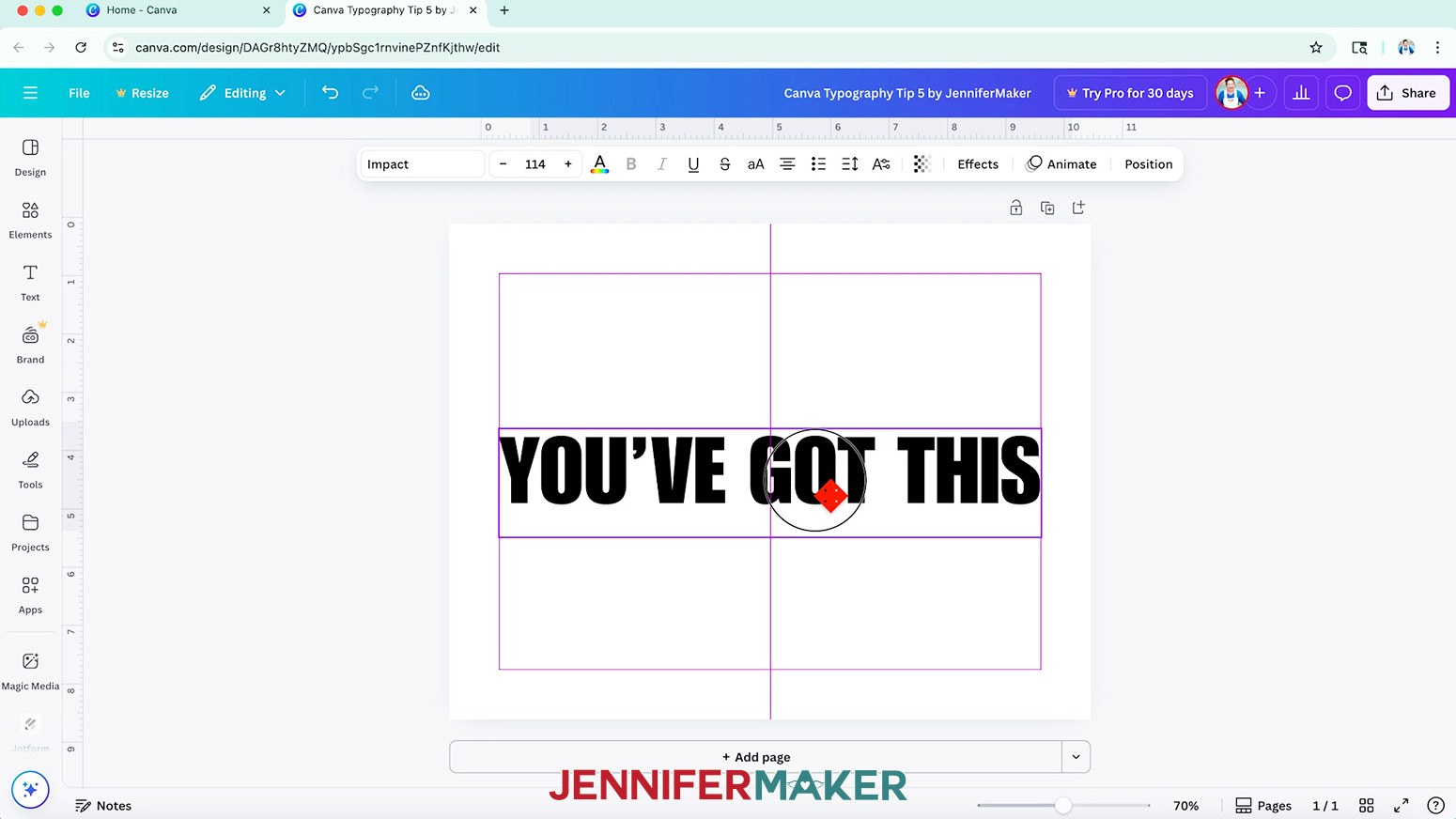 The phrase "YOU'VE GOT THIS" in black typed in the Canva font Impact on a white background.