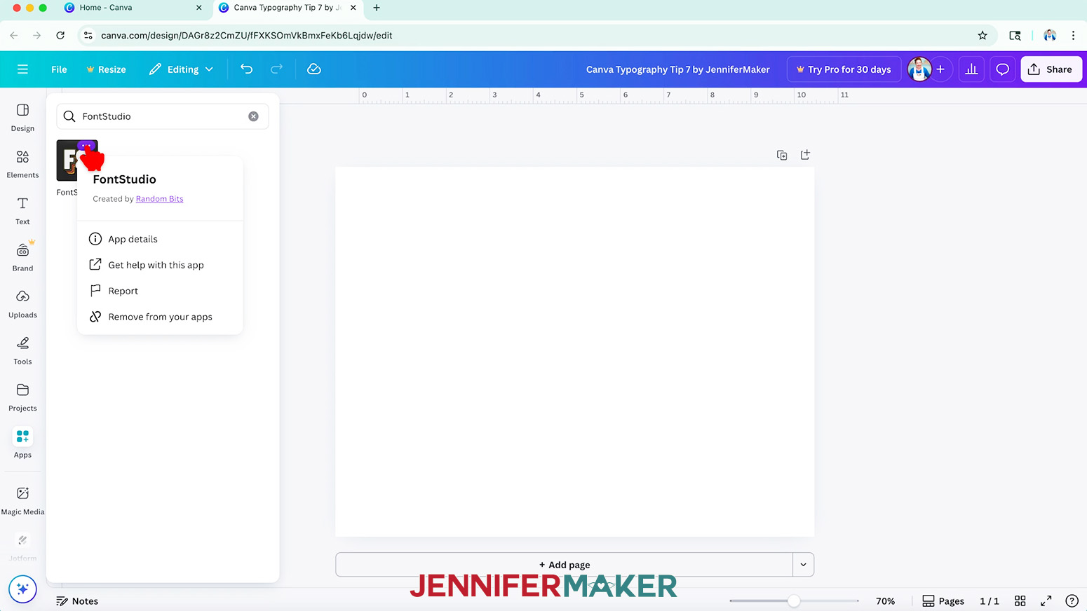 There are many free Canva apps that can help you design with text, like FontStudio.
