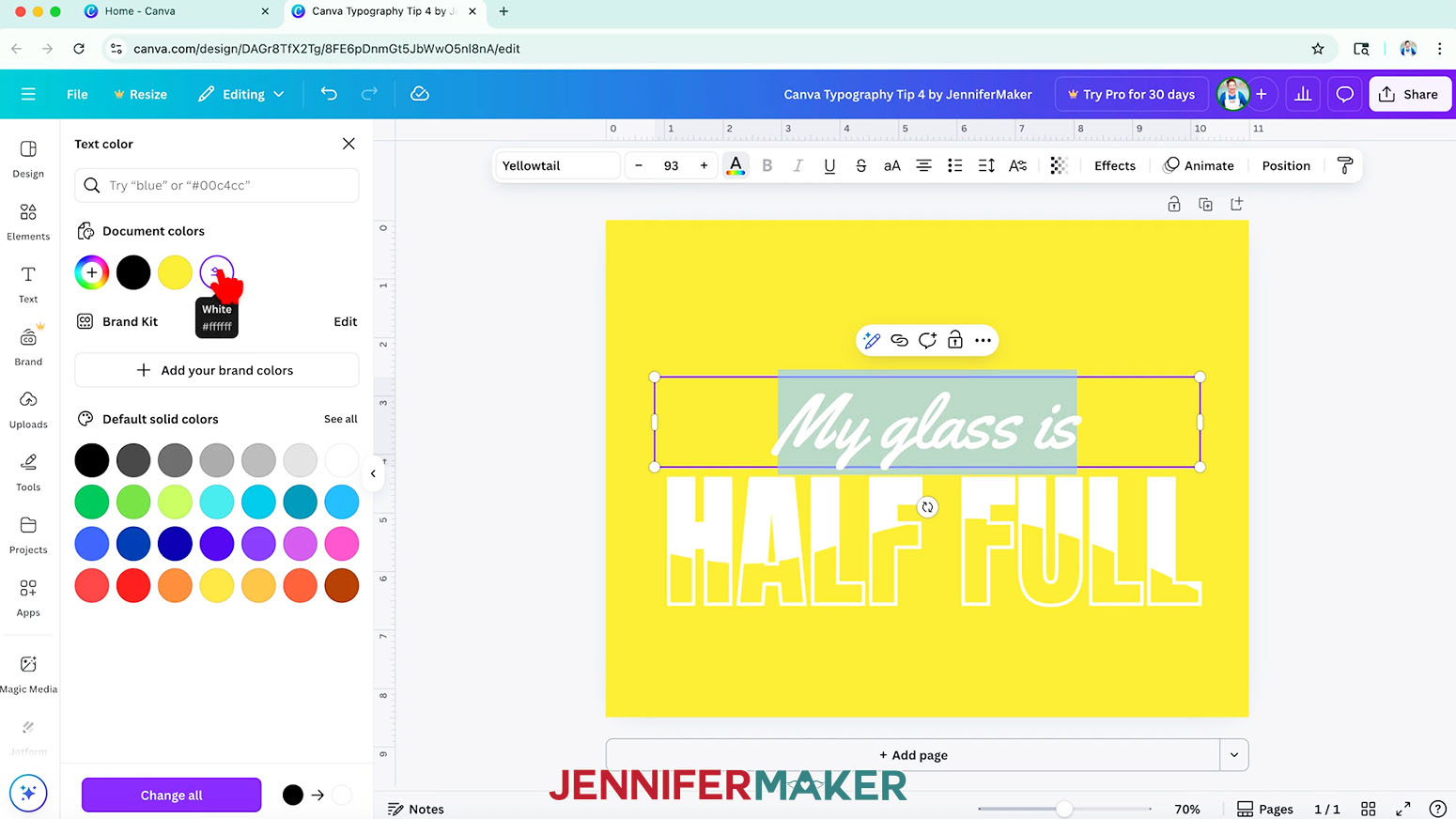 The words "My glass is" typed in the Canva typeface Yellowtail.