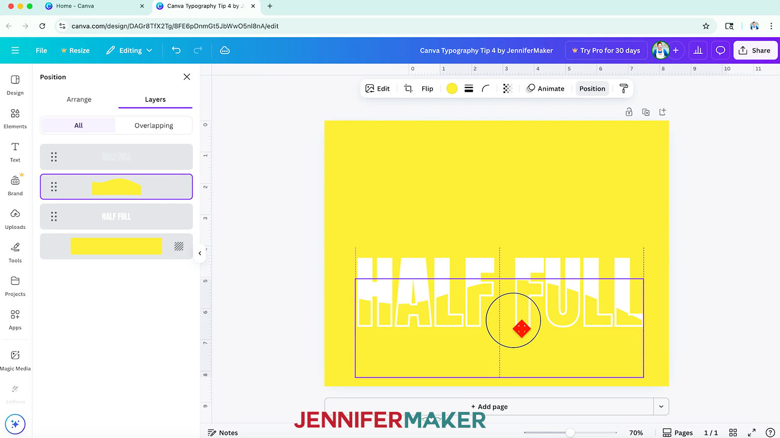 Change the text layers to white, and adjust the graphic’s positioning to really show within the word.