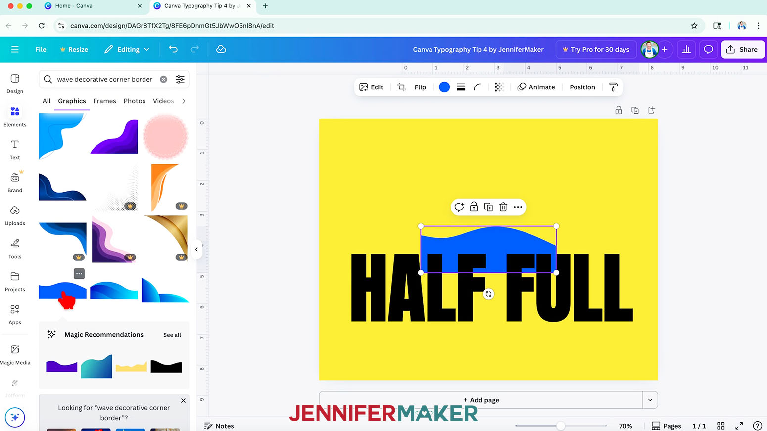 Search for a wave "Graphic" under "Elements" in Canva.