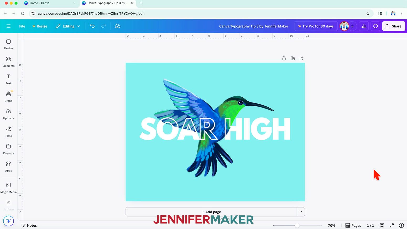 The finished Hollow text design for the Canva Typography Tips project.