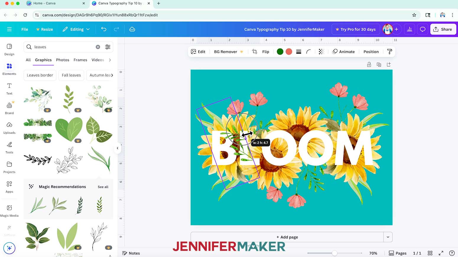 Use the "Crop" icon to remove the element's sections you don’t want.