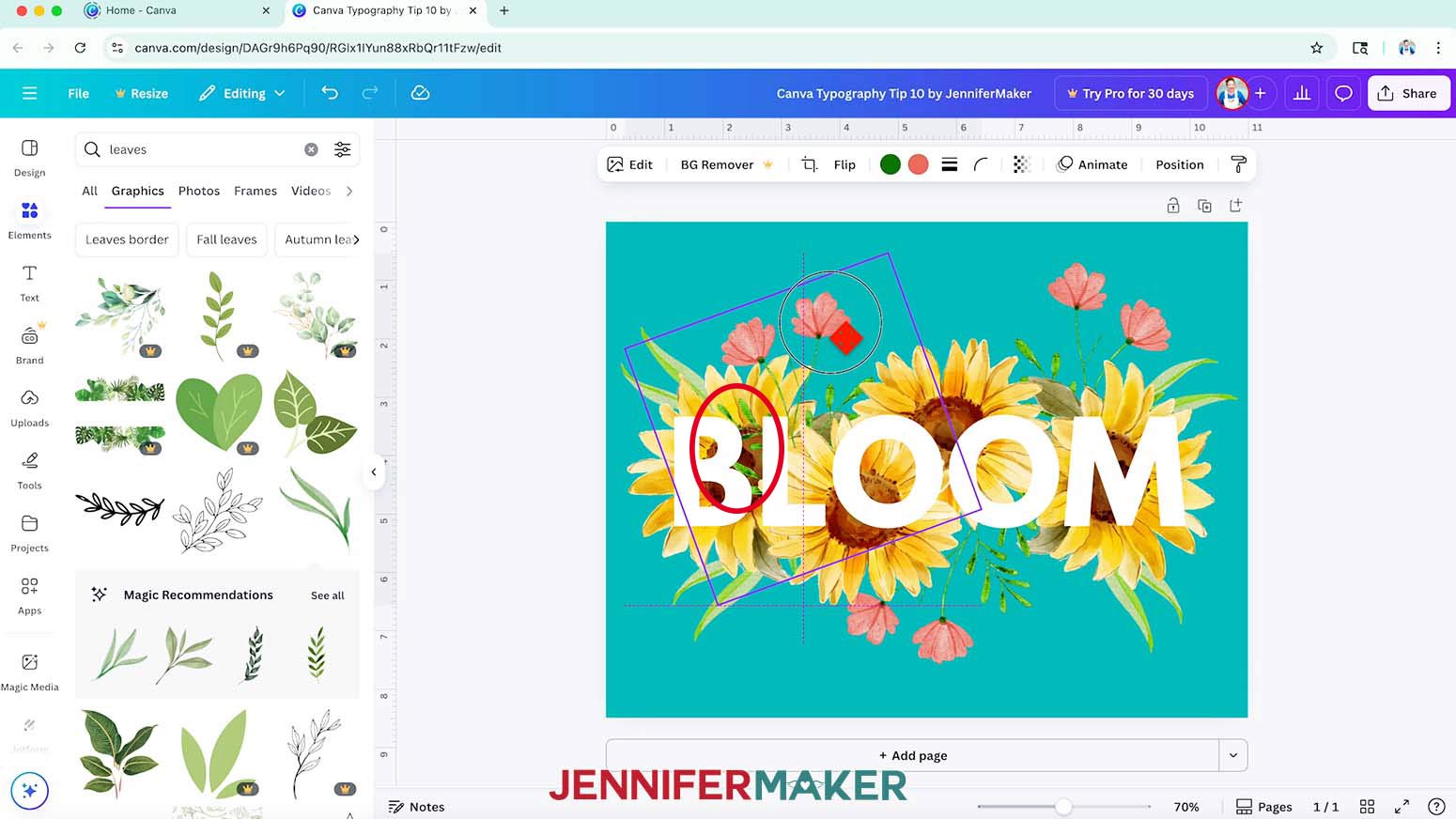 Look for spots where parts of your elements can interact with the text, like the leaves that could peek over the "B" in my 3D Layered Typography design.