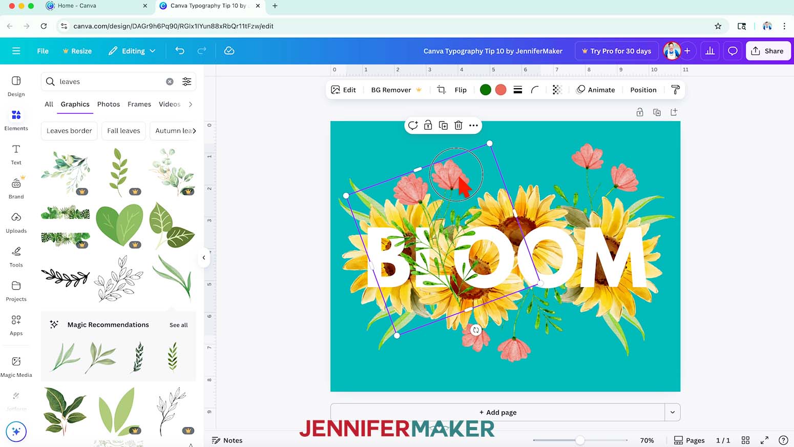 Duplicate the flower stem element for the 3D Layered Typography Canva design.