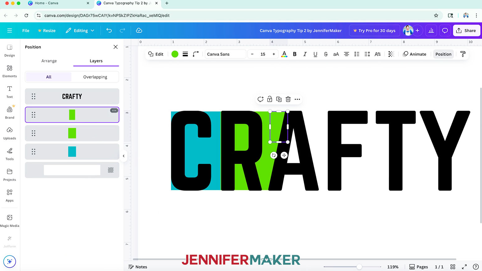 Make a duplicate square to fill small spots between letters with the same color.