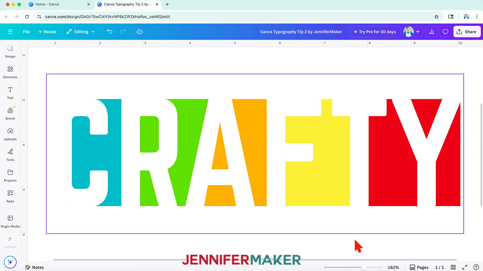 The finished Multicolor Text with Negative Space design in Canva.