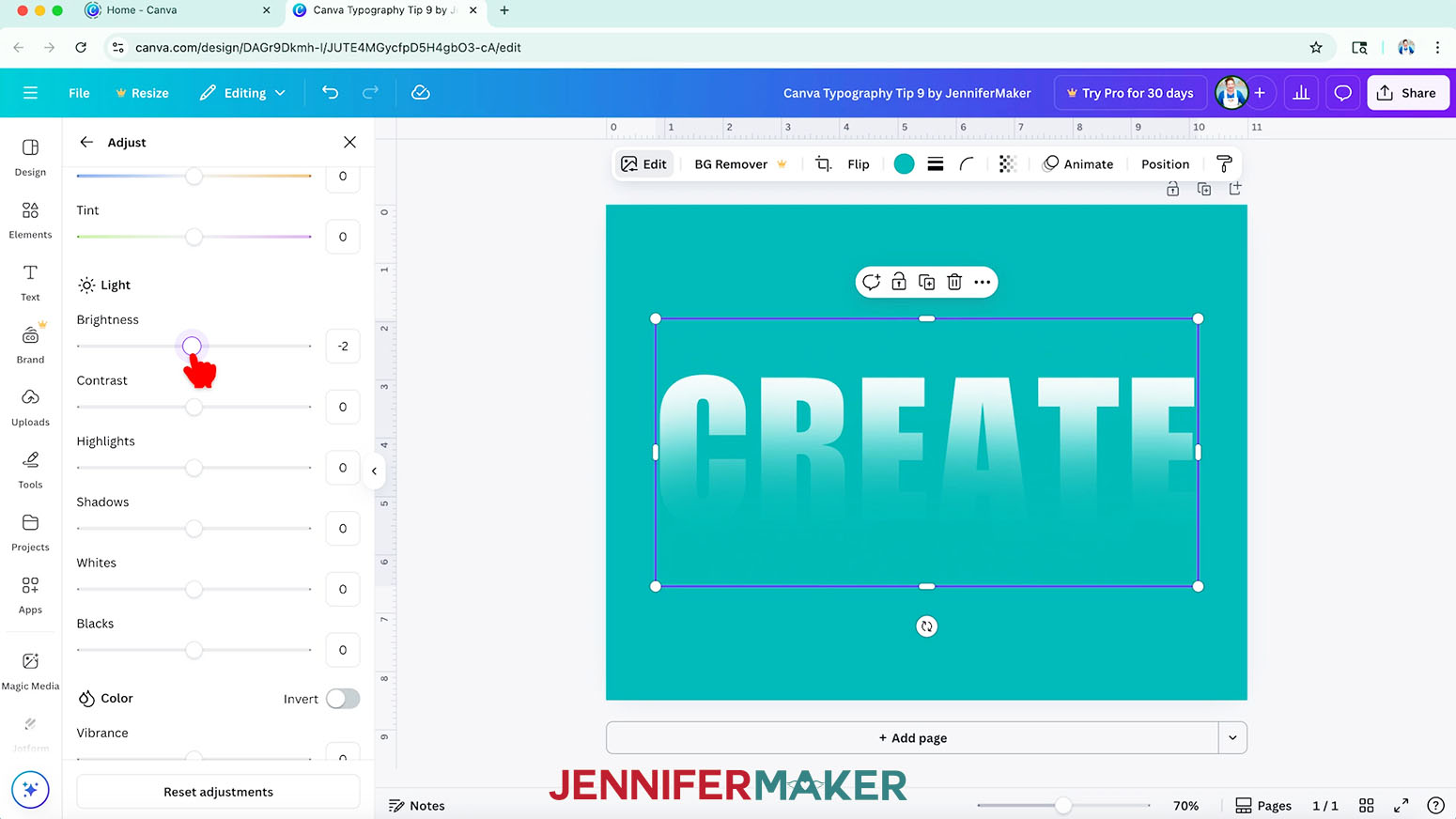 Click "Edit" to adjust the gradient graphic's "Saturation" and "Brightness."