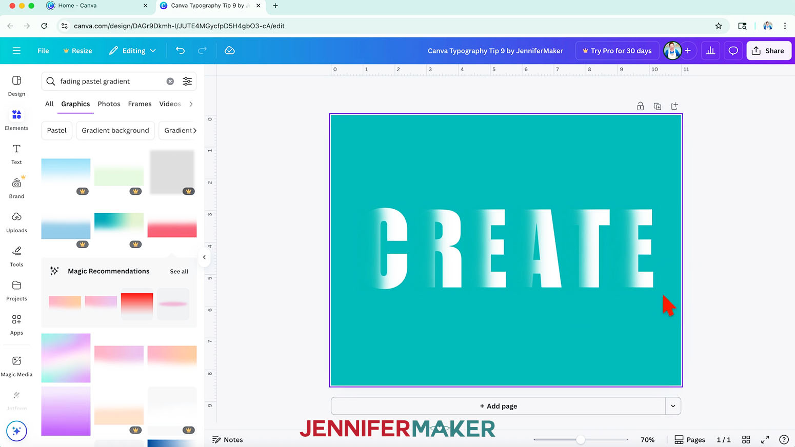 The finished Shadow Letters design for the Canva Typography Tips project.