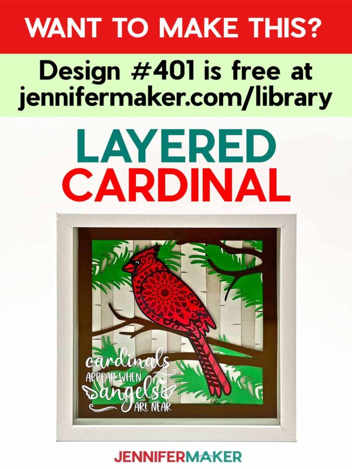 Get the free layered cardinal tutorial, pattern and SVG in the free JenniferMaker Library