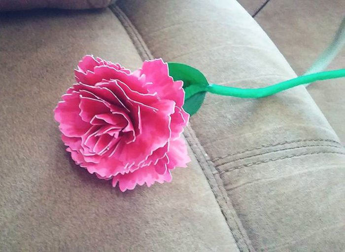 Pink Paper Carnation made by Deb Raines and designed by Jennifer Maker