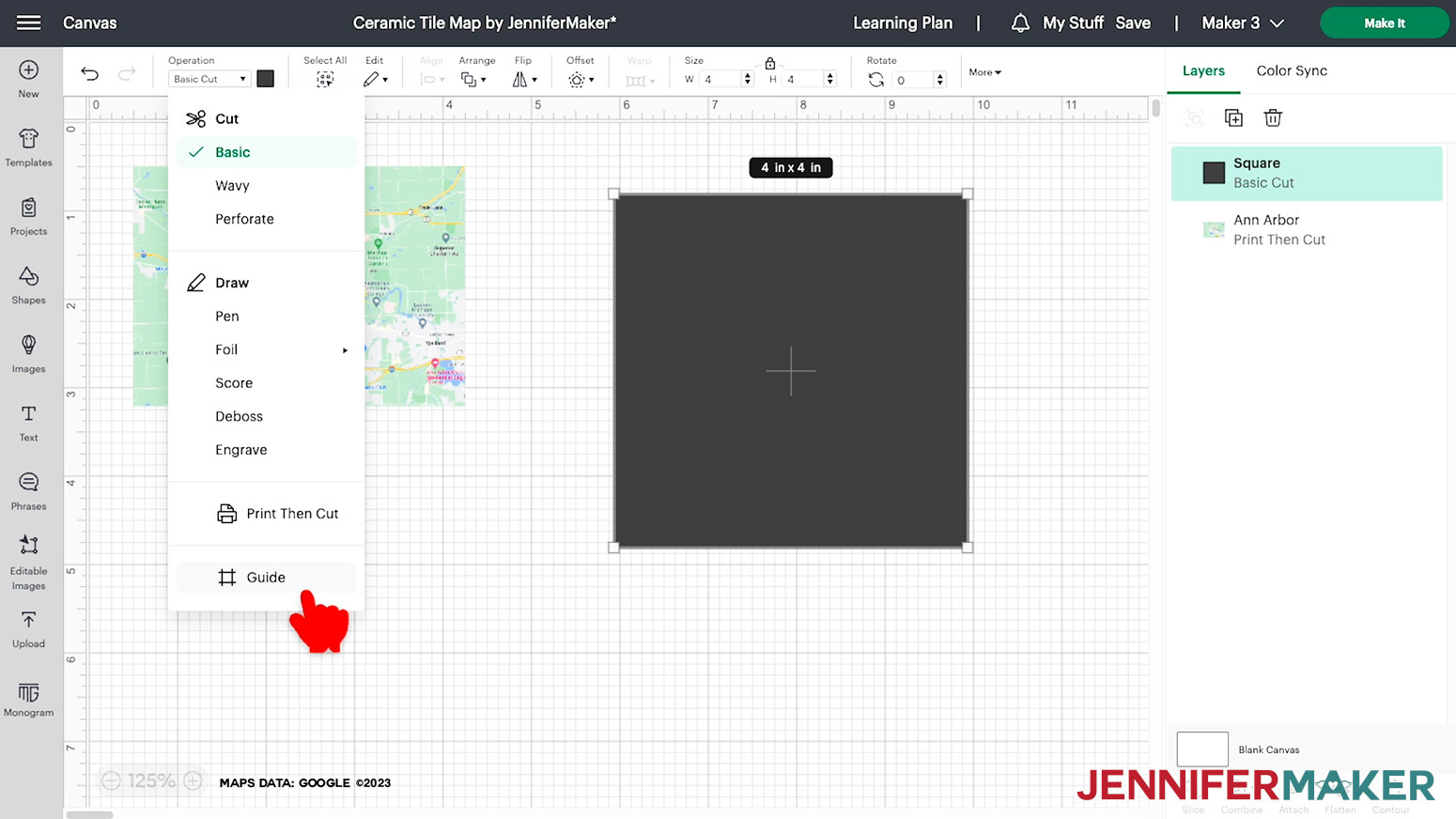 Select guide to change the square to an outline.