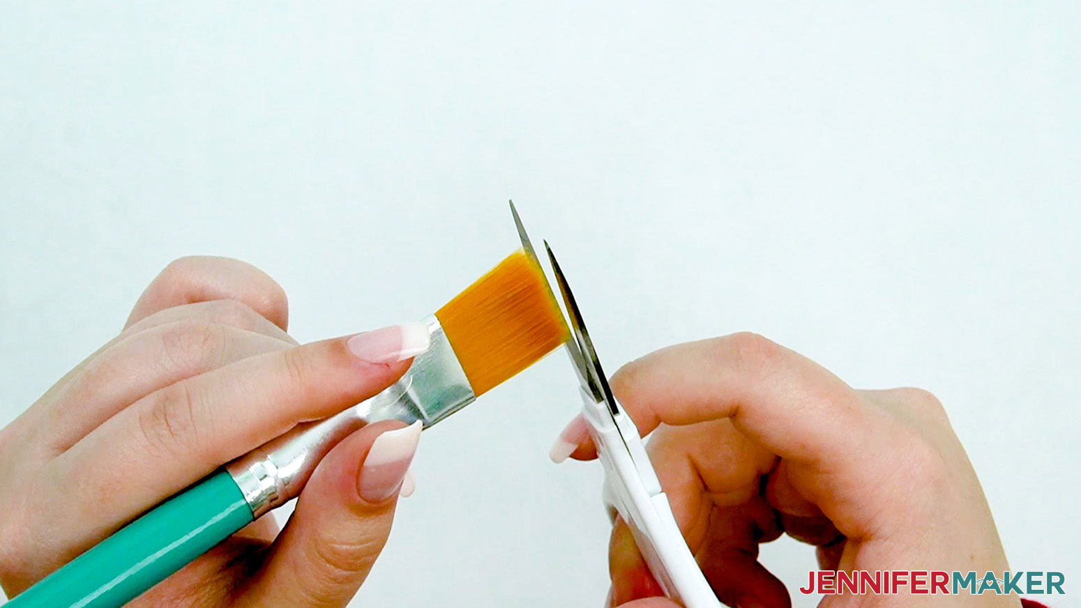 Trim the brush so the bristles have an even end to minimize brush strokes on the finished surface of the polygloss coated ceramic tile.