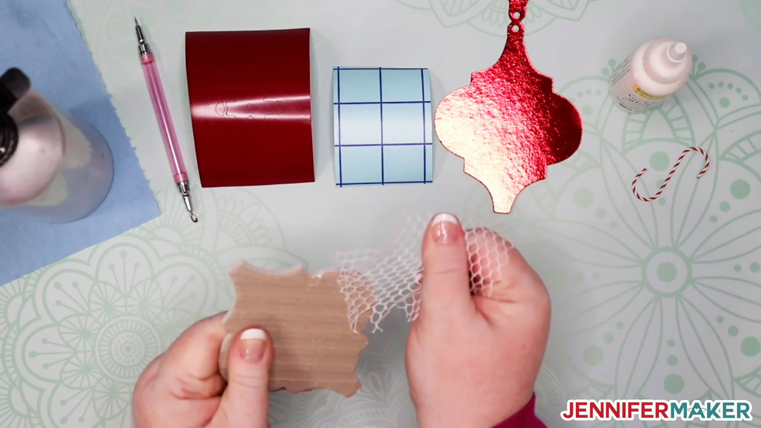 Removing the webbed backing from a ceramic tile ornament
