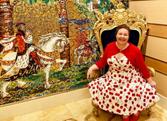 White and red cherry dress on the Disney Dream