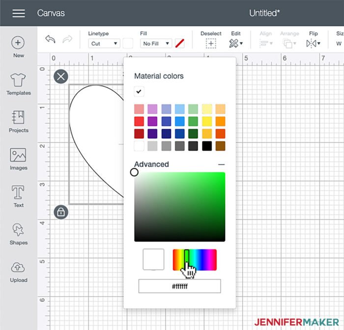 Choosing a color hue in Cricut Design Space