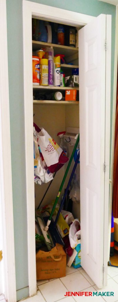 Our cleaning closet before we organized it